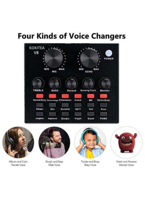 V8 Live Sound Audio Mixer USB External Sound Card Headset Microphone For Double Cell Phone Live Computer And PC Live Recording