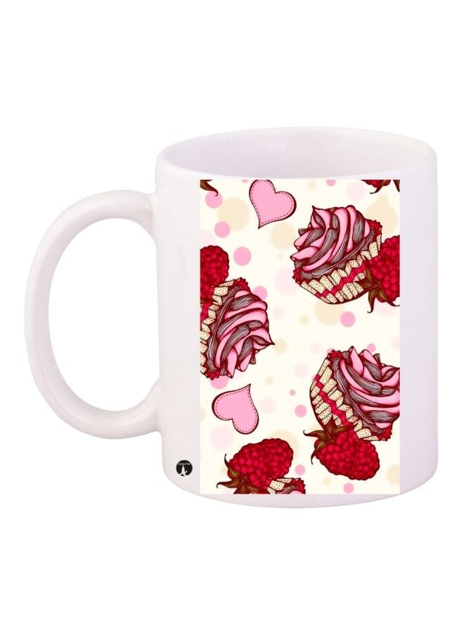 RYN Cupcake Printed Ceramic Coffee Mug White/Pink/Red 11ounce