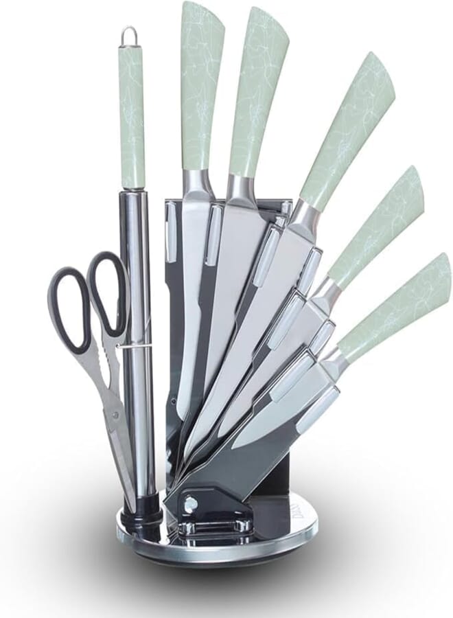 MJ Stainless Steel Kitchen Knife Set with Ergonomic Handles Beige, 9 Pieces