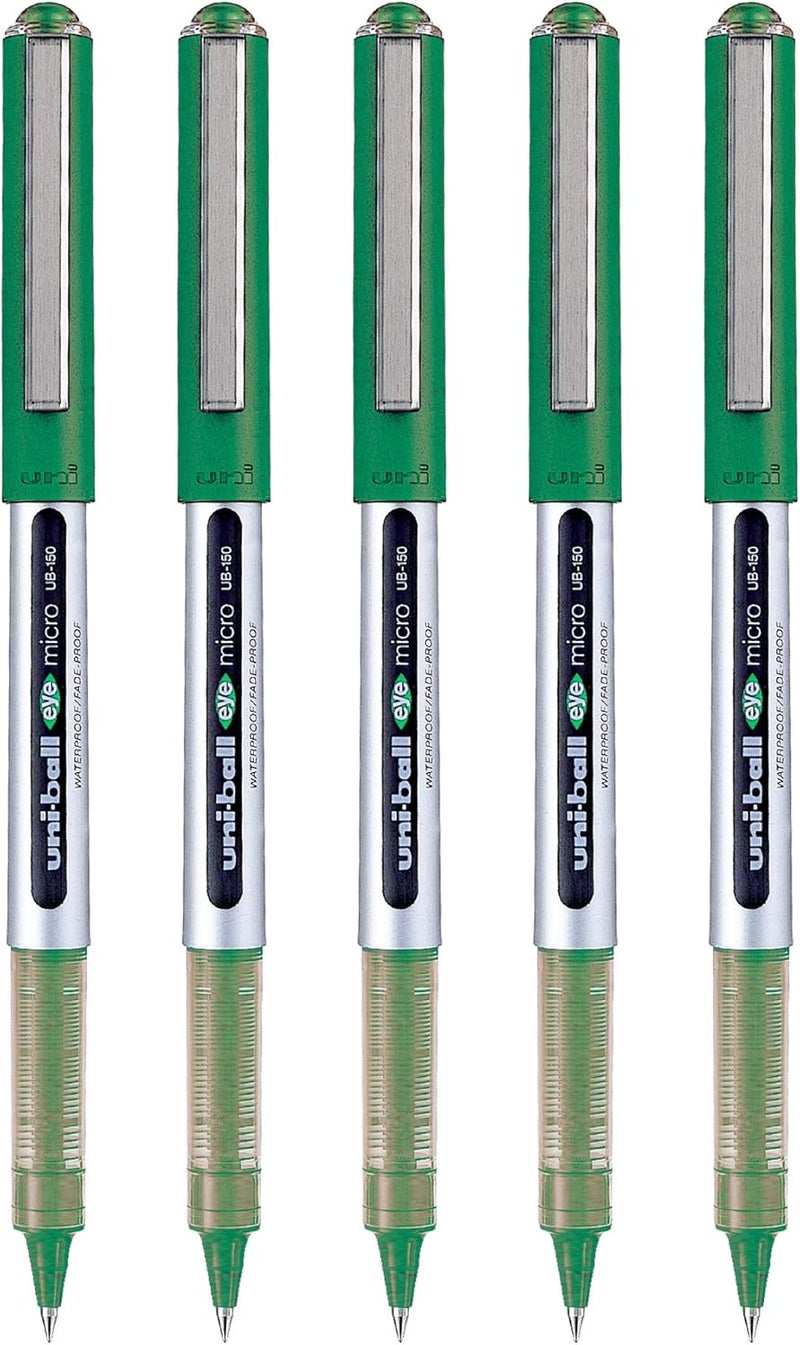 Uniball uni-ball Eye UB150 Roller Pen Set (Green Ink, Pack of 5) - Image 1