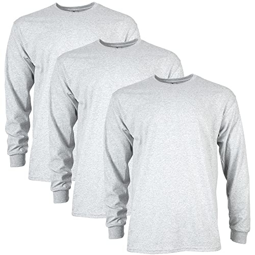 Gildan Mens Ultra Cotton Long Sleeve G2400 TShirt Ash Grey 3Pack XLarge US - Image 1