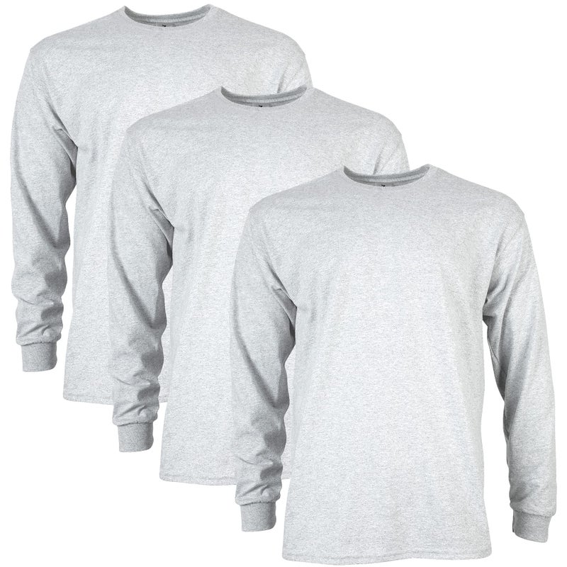 Gildan Mens Ultra Cotton Long Sleeve G2400 TShirt Ash Grey 3Pack XLarge US - Image 2