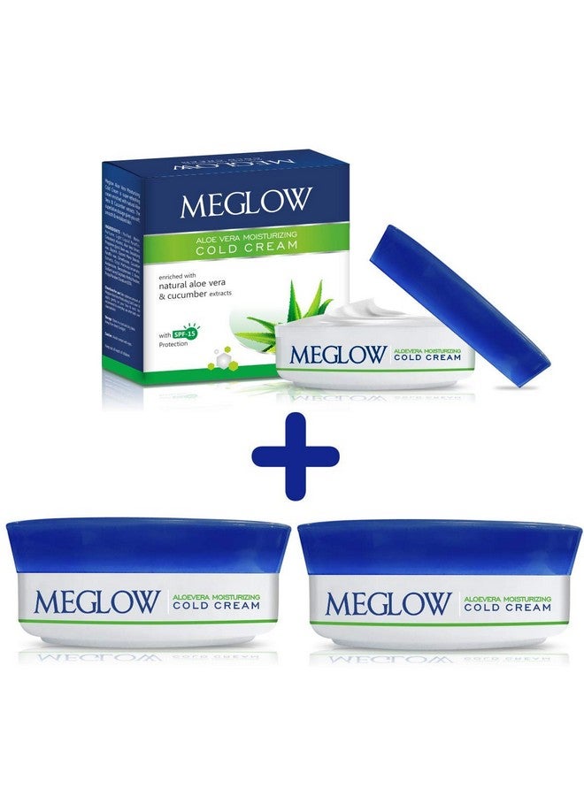 MEGLOW Cold Cream For Dry Skin|Face,Hand & Body|With Spf-15 Protection|Enriched With Aloe Vera & Cucumber Extract|Non-Greasy|Nourished And Moisturized Skin(50Gm,Pack Of 3) - Image 1