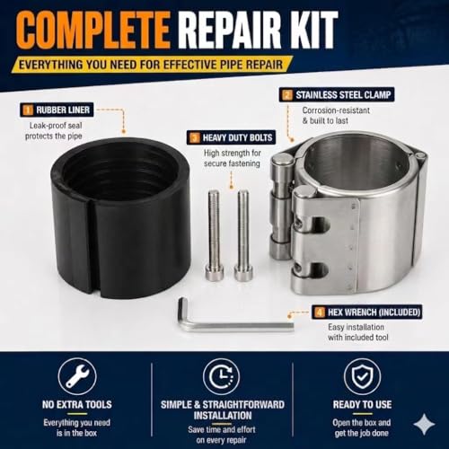 AYCWJZM Pipe Repair Clamp，1 1/4inch(41mm-44mm) Stainless Steel Leak Sealer, Heavy Duty Pipe Leak Repair Kit for Metal & PVC Pipes, for Burst & Crack Water Pipe Emergency Maintenance - Image 3
