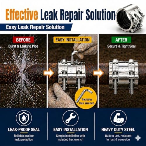 AYCWJZM Pipe Repair Clamp，1 1/4inch(41mm-44mm) Stainless Steel Leak Sealer, Heavy Duty Pipe Leak Repair Kit for Metal & PVC Pipes, for Burst & Crack Water Pipe Emergency Maintenance - Image 2