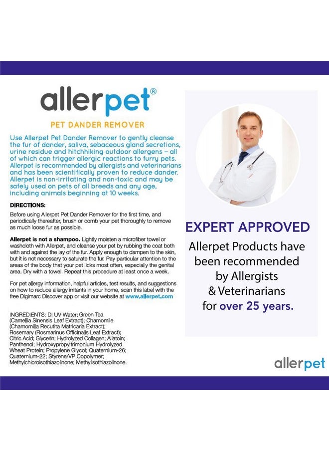 Allerpet - MultiPet Dander Remover With Free Application Mitt & Sprayer  Best Pet Dander Remover For Allergens  For Dog/Cat Dry Skin Treatment  Made In Usa  (12Oz) - Image 1