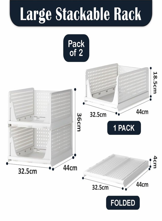 HOMIFLY Set of 2 Large Foldable Cloth Storage Organizer/Stackable Wardrobe Organizer For Clothes/Multipurpose Sliding Basket/Rack Organiser for Storage/Shirt Stacker Box (44 x 33 x 36 cm, White) - Image 2