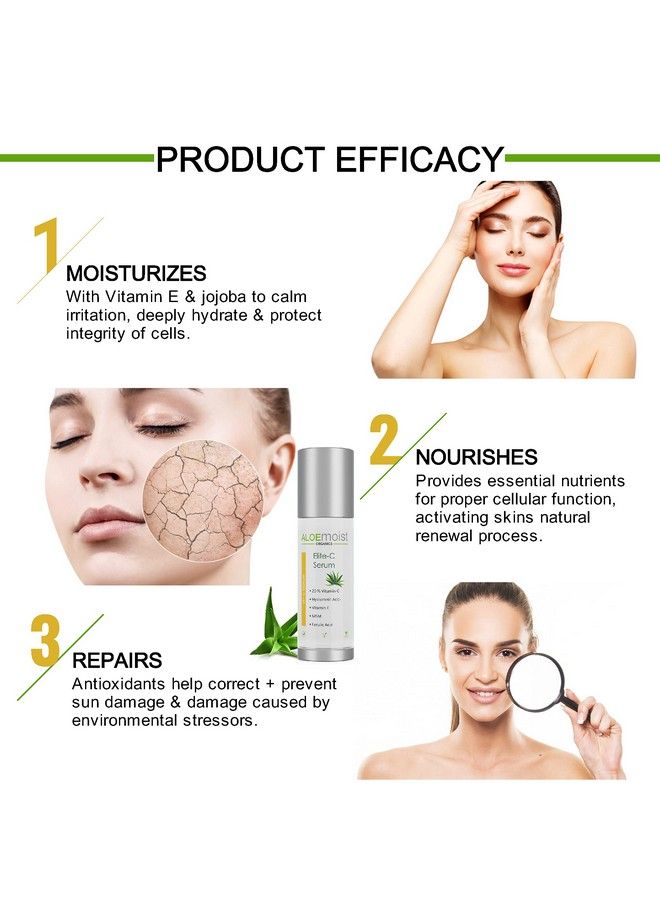 AloeMoist Elite Vitamin C Serum For Face With Hyaluronic Acid Pure Aloe Vera Gel Vitamin E Oil: Anti Aging Skin Brightening Serum Pore Minimizer Acne Scar Treatment & Dark Spot Corrector For Face (.5 Fl Oz.) - Image 5