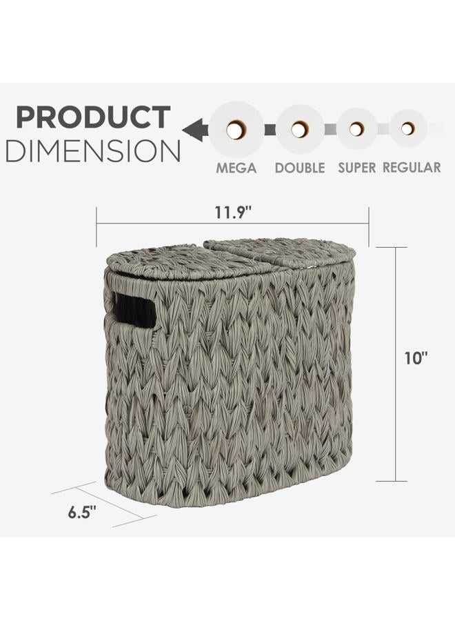 ROSOS Toilet Paper Storage with Double Lid, Toilet Paper Basket for Storage, Waterproof Toilet Tissue Holder for Bathroom, Freestanding Toilet Paper Storage Basket for 4 Rolls, Grey - Image 2