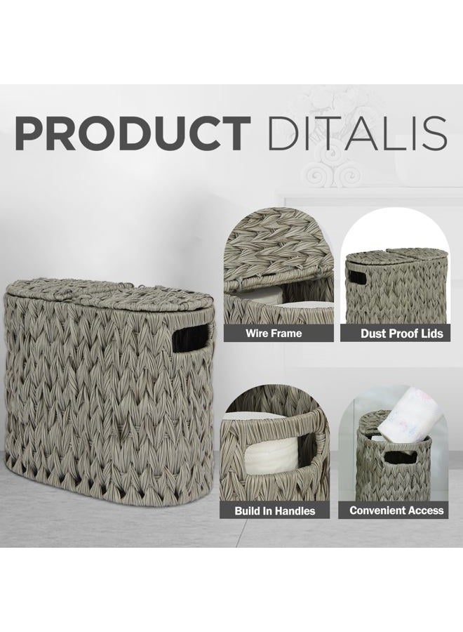ROSOS Toilet Paper Storage with Double Lid, Toilet Paper Basket for Storage, Waterproof Toilet Tissue Holder for Bathroom, Freestanding Toilet Paper Storage Basket for 4 Rolls, Grey - Image 3
