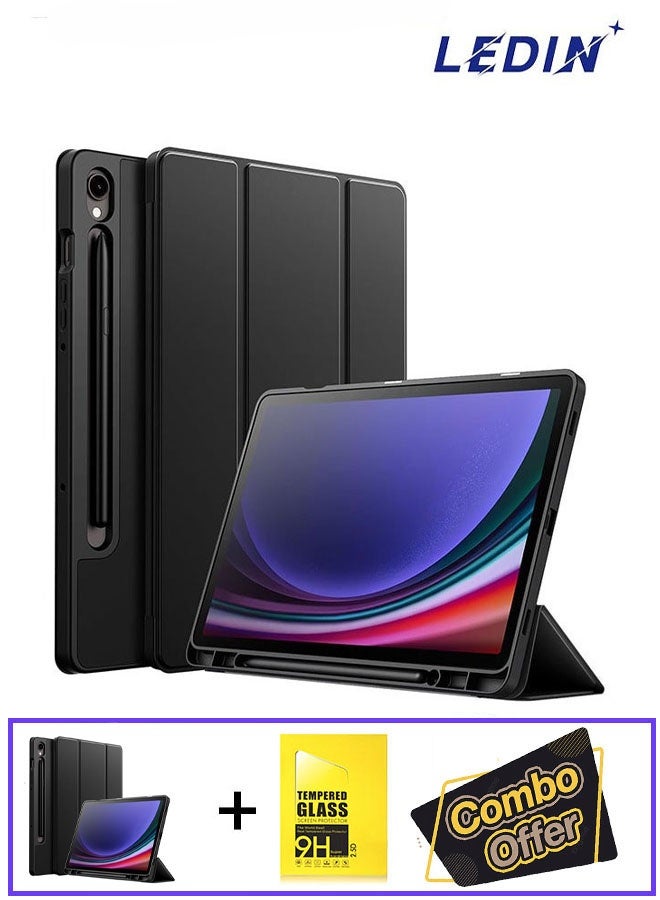 LEDIN 2 in 1 Protective Case for Samsung Galaxy Tab S10 Ultra 14.6 Inch – Tri-Fold Stand, Soft TPU Back, S Pen Holder & Charging Support Auto Wake/Sleep with Glass - Image 1