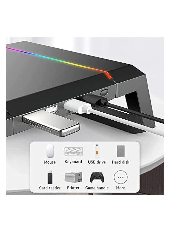 بروماس مصابيح ألعاب RGB بحامل لشاشة الكمبيوتر مع 4 محطات إرساء USB 3.0 HUB، ورافعات سطح طاولة قابلة للطي لشاشة الكمبيوتر، ودرج منظم للتخزين وحامل هاتف - Image 5