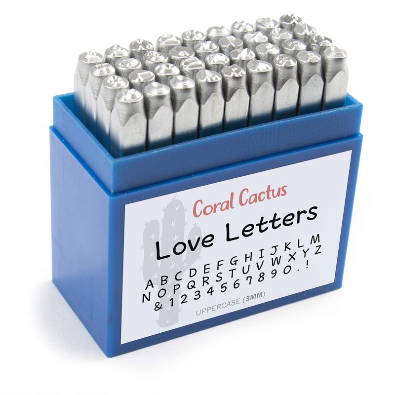 Coral Cactus Custom Font Number and Letter Stamping Tool Case 36 Uppercase StampsAlphabet 09   18 inch 3mm Letters Numbers Symbols  Hard Carbon Steel Tools  StampPunch Metal Jewelry Leather Wood 