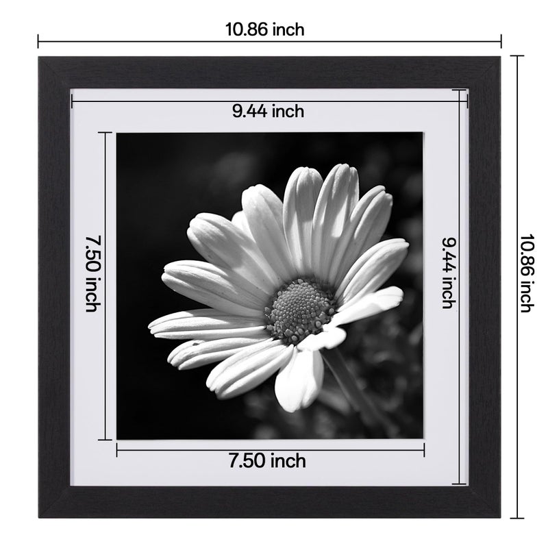 eletecpro 10x10 Picture Frames Set of 9 with Mat for 8x8 Photos or without Mat for 10x10, Square Gallery Wall Decor Collage for Picture Display, Black Frame Set for Wall Hanging - Image 3