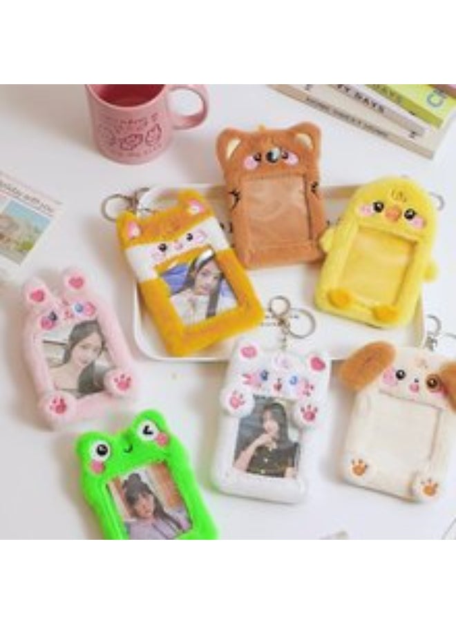 NIBEMINENT 1 - Piece Cartoon Plush Kpop Photo Card Holder Pendant Key Chain ID Badge Holder ID Card Holder Photo Card Protector for School ID Office ID Access Card for Women Girls  - Image 2