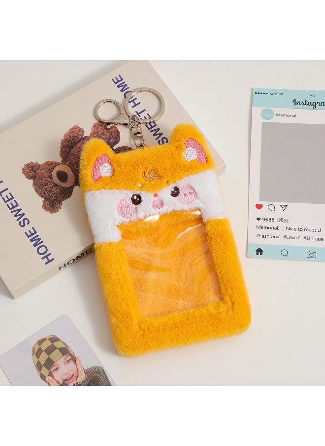 NIBEMINENT 1 - Piece Cartoon Plush Kpop Photo Card Holder Pendant Key Chain ID Badge Holder ID Card Holder Photo Card Protector for School ID Office ID Access Card for Women Girls  - Image 1
