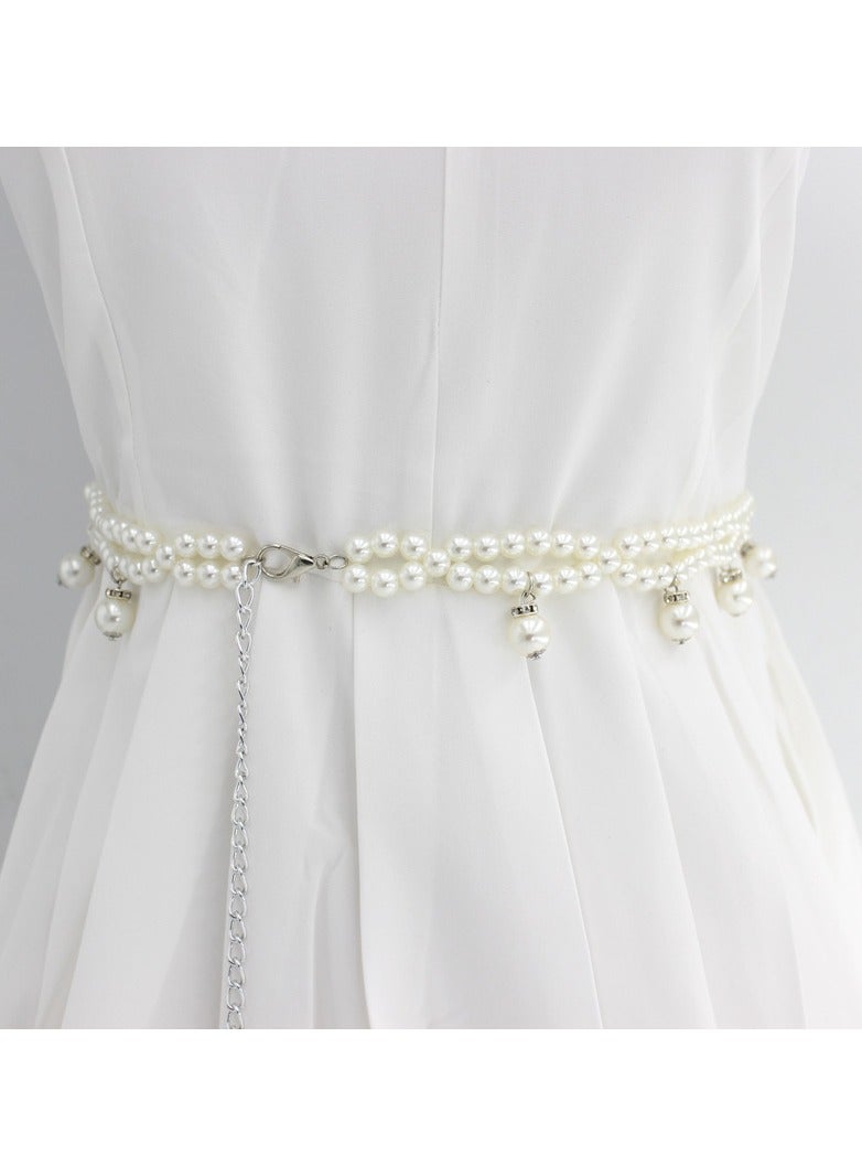 KUYING New Womens Pearl Fashion Versatile Decorative Dress Summer Skirt Small Belt 