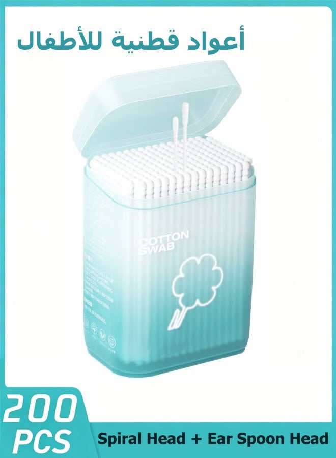 Baby Cotton Swabs,200 PCS Cotton Swab Made From 100% Cotton For Baby,Chlorine-Free Kids Safety Swabs, Hypoallergenic Children Cotton Buds,Ear Scoop + Spiral Baby Scoop Cotton Swabs - Clean Ear Newborn Boogers Cotton Swabs - Travel Cosmetic Cotton Swabs - Image 1