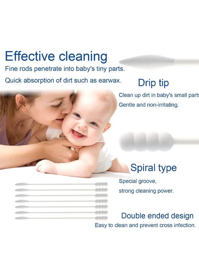 Baby Cotton Swabs,200 PCS Cotton Swab Made From 100% Cotton For Baby,Chlorine-Free Kids Safety Swabs, Hypoallergenic Children Cotton Buds,Ear Scoop + Spiral Baby Scoop Cotton Swabs - Clean Ear Newborn Boogers Cotton Swabs - Travel Cosmetic Cotton Swabs - Image 5