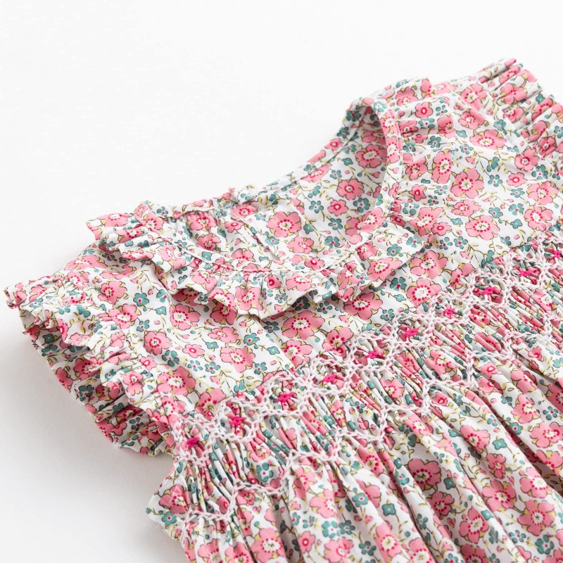 Simplee kids Baby Girls Smocked Dress Handmade Summer Casual Dresses Floral Print Sundress Princess Dress for Toddlers - Image 4