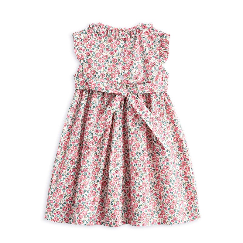 Simplee kids Baby Girls Smocked Dress Handmade Summer Casual Dresses Floral Print Sundress Princess Dress for Toddlers - Image 3