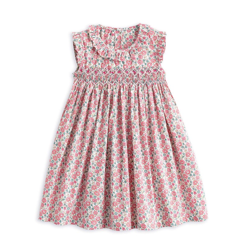 Simplee kids Baby Girls Smocked Dress Handmade Summer Casual Dresses Floral Print Sundress Princess Dress for Toddlers - Image 1