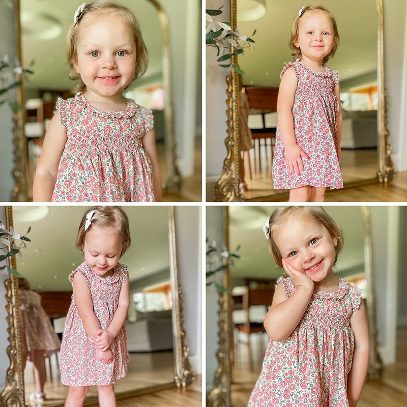 Simplee kids Baby Girls Smocked Dress Handmade Summer Casual Dresses Floral Print Sundress Princess Dress for Toddlers - Image 2