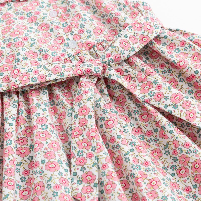 Simplee kids Baby Girls Smocked Dress Handmade Summer Casual Dresses Floral Print Sundress Princess Dress for Toddlers - Image 5