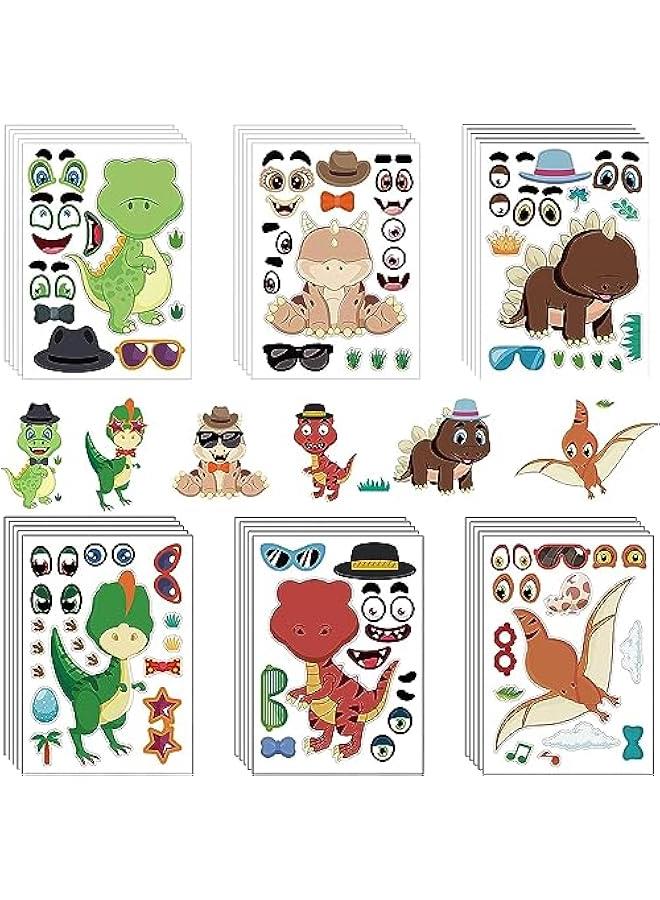 HOOKOR 36 Sheets Make Your Own Unicorn Stickers for Kids Toddlers, Make a Face Stickers for Kids Party Favors Activities, Rewards, Art Craft with 6 Designs (Dinosaur) - Image 1