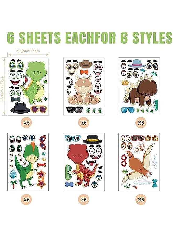 HOOKOR 36 Sheets Make Your Own Unicorn Stickers for Kids Toddlers, Make a Face Stickers for Kids Party Favors Activities, Rewards, Art Craft with 6 Designs (Dinosaur) - Image 2