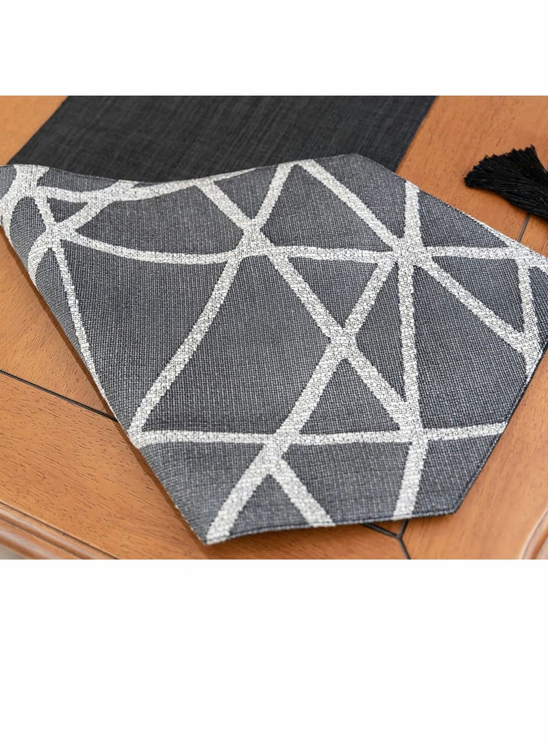 Boho Table Runner 72 Long, Reversible Linen Black/Gray with Tassels - Modern Farmhouse Decor for Dining Room Holiday Coffee - Quality Linen Runner - Image 3
