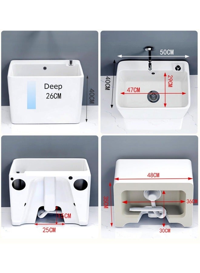 GGEROU Mop Sink, Ceramic Mop Service Basin with Removable Shelf,Drain Botton and Faucet, Floor Utility Sink Tub Kit for Bathroom,Balcony,Laundry Room - Image 2