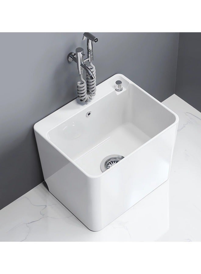 GGEROU Mop Sink, Ceramic Mop Service Basin with Removable Shelf,Drain Botton and Faucet, Floor Utility Sink Tub Kit for Bathroom,Balcony,Laundry Room - Image 1
