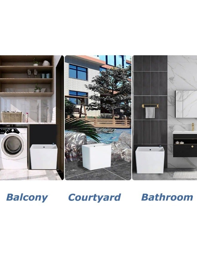 GGEROU Mop Sink, Ceramic Mop Service Basin with Removable Shelf,Drain Botton and Faucet, Floor Utility Sink Tub Kit for Bathroom,Balcony,Laundry Room - Image 4