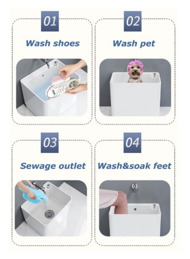 GGEROU Mop Sink, Ceramic Mop Service Basin with Removable Shelf,Drain Botton and Faucet, Floor Utility Sink Tub Kit for Bathroom,Balcony,Laundry Room - Image 5