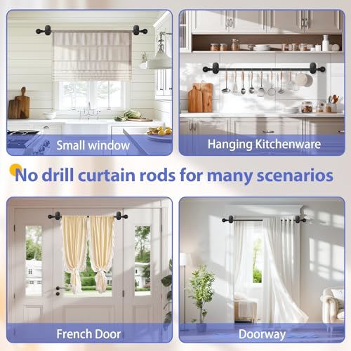 TKZTKZ Curtain Rods No Drilling for Windows 18 to 28 Inch:No Drill Small Black Curtain Rod with Adhesive Brackets for Bedroom,5/8" Apartment Renter Friendly Adjustable Drapery Rods Easy Install - Image 4