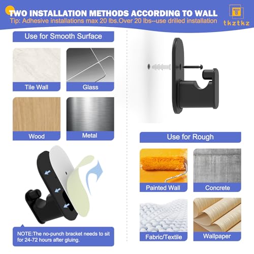 TKZTKZ Curtain Rods No Drilling for Windows 18 to 28 Inch:No Drill Small Black Curtain Rod with Adhesive Brackets for Bedroom,5/8" Apartment Renter Friendly Adjustable Drapery Rods Easy Install - Image 3