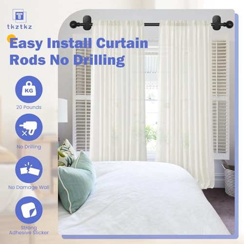 TKZTKZ Curtain Rods No Drilling for Windows 18 to 28 Inch:No Drill Small Black Curtain Rod with Adhesive Brackets for Bedroom,5/8" Apartment Renter Friendly Adjustable Drapery Rods Easy Install - Image 2