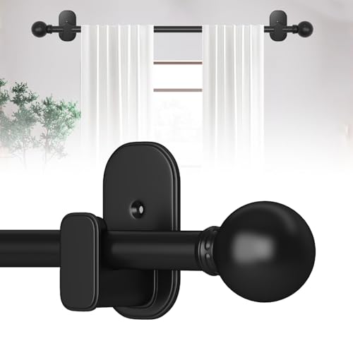 TKZTKZ Curtain Rods No Drilling for Windows 18 to 28 Inch:No Drill Small Black Curtain Rod with Adhesive Brackets for Bedroom,5/8" Apartment Renter Friendly Adjustable Drapery Rods Easy Install - Image 1