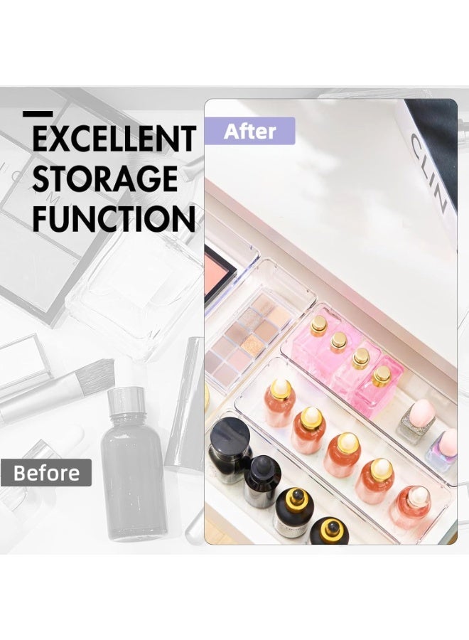 8 Pack Desk Drawer Organizers, Clear Drawer Organizers, Toiletry and Storage Organizers, Non-Slip Plastic Drawer Organizer for Makeup, Bathroom, Kitchen and Office - Image 3