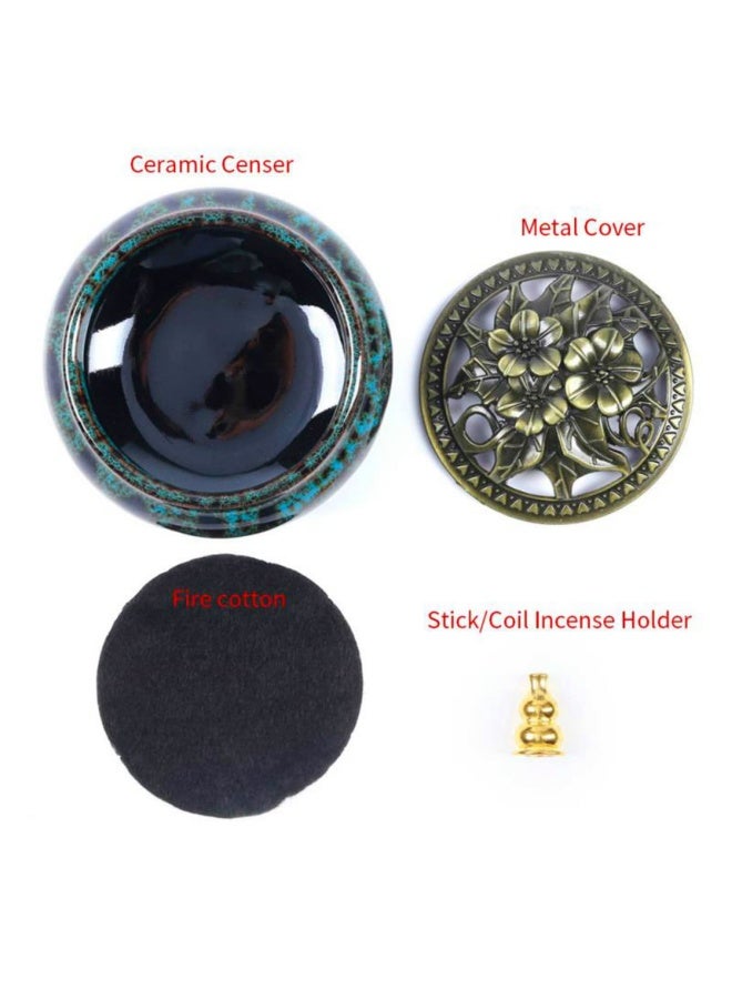 LAMDAWN Ceramic Incense Burner with Incense Stick Holder  Insulation use for Stick or Coil Incense Sage Cones and Frankincense Fambe Blue - Image 3