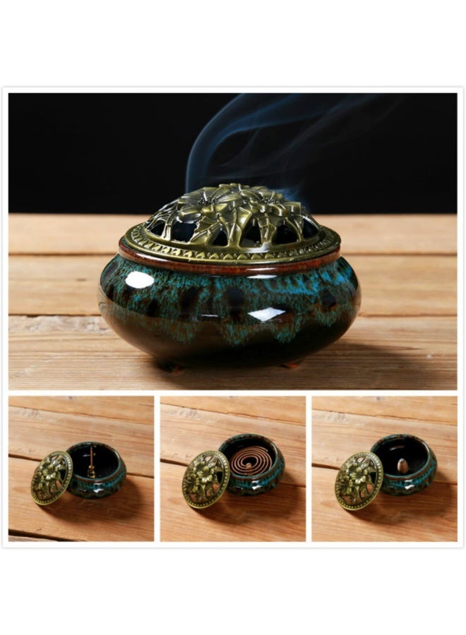 LAMDAWN Ceramic Incense Burner with Incense Stick Holder  Insulation use for Stick or Coil Incense Sage Cones and Frankincense Fambe Blue - Image 2