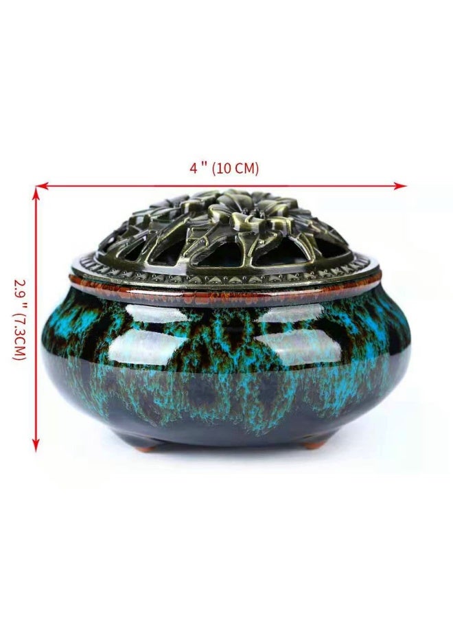 LAMDAWN Ceramic Incense Burner with Incense Stick Holder  Insulation use for Stick or Coil Incense Sage Cones and Frankincense Fambe Blue - Image 5