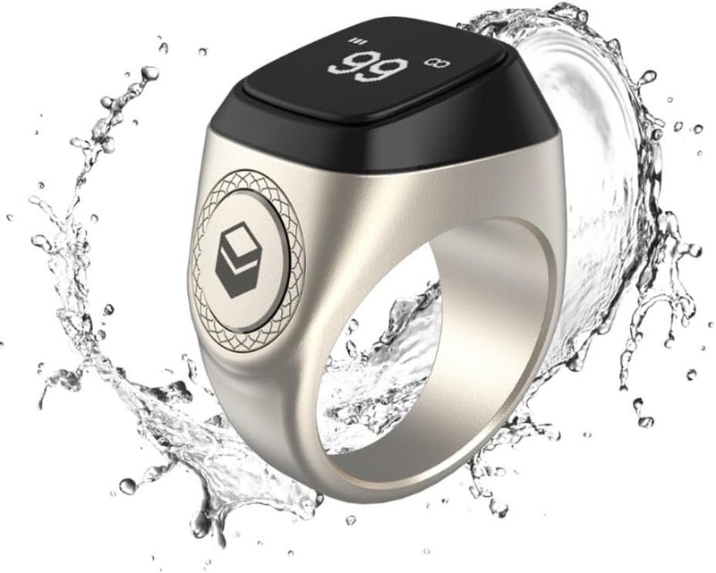 WELL iQIBLA Smart Tasbih Zikr Ring- الصلاة المسلمة- تذكير توقيت الصلاة شاشة OLED Tasbih Counter Smart Ring تكنولوجيا قابلة للارتداء مقاومة للماء (20MM معدن، فضة) - Image 2