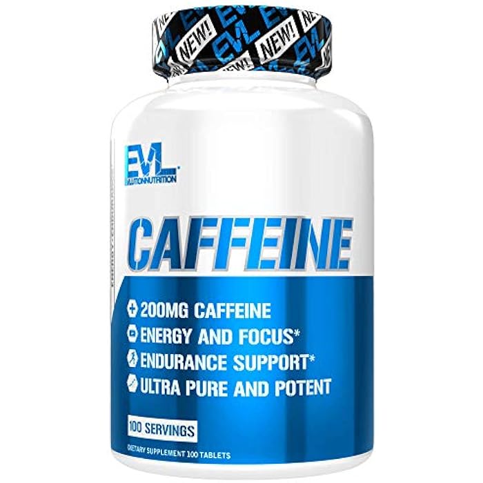 Evlution Nutrition Caffeine - Energy, Focus, & Endurance Support - 200mg of Caffeine Per Serving - Ultra Pure & Potent - Maximize Work, Training & More - Dietary Supplement - 100 Servings -100 Tablets - Image 1