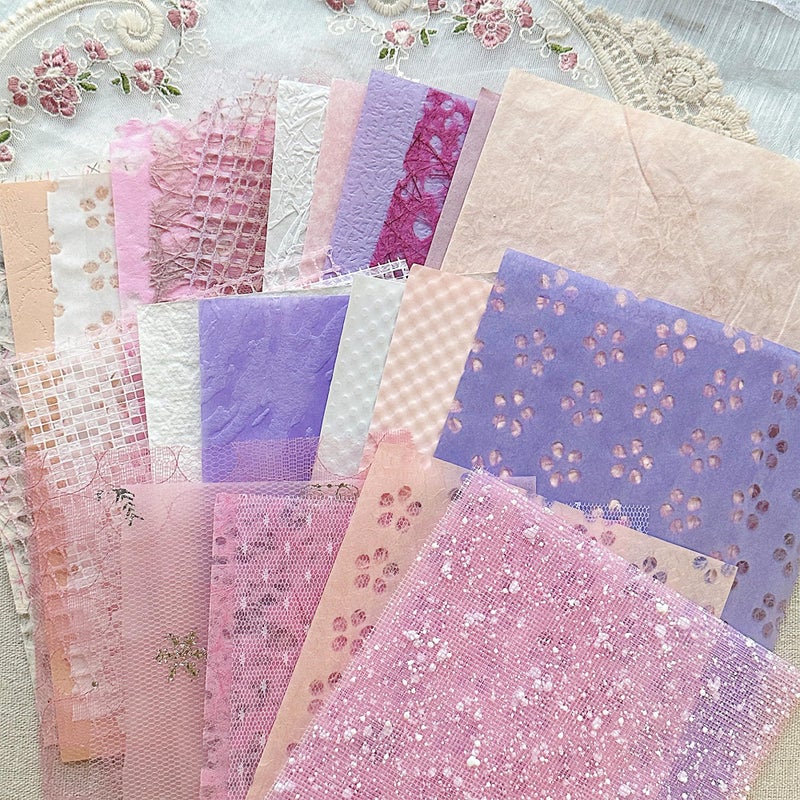 Aromoty 30Pcs Handmade Textured Scrapbook Paper&Mesh Fabric set - Unique A5 sheet Craft Mulberry Special Rice Paper Mix for Scrapbooking Junk Journaling Supplies Card Collage DIY Materials, 5.8x8.2 inches - Image 1
