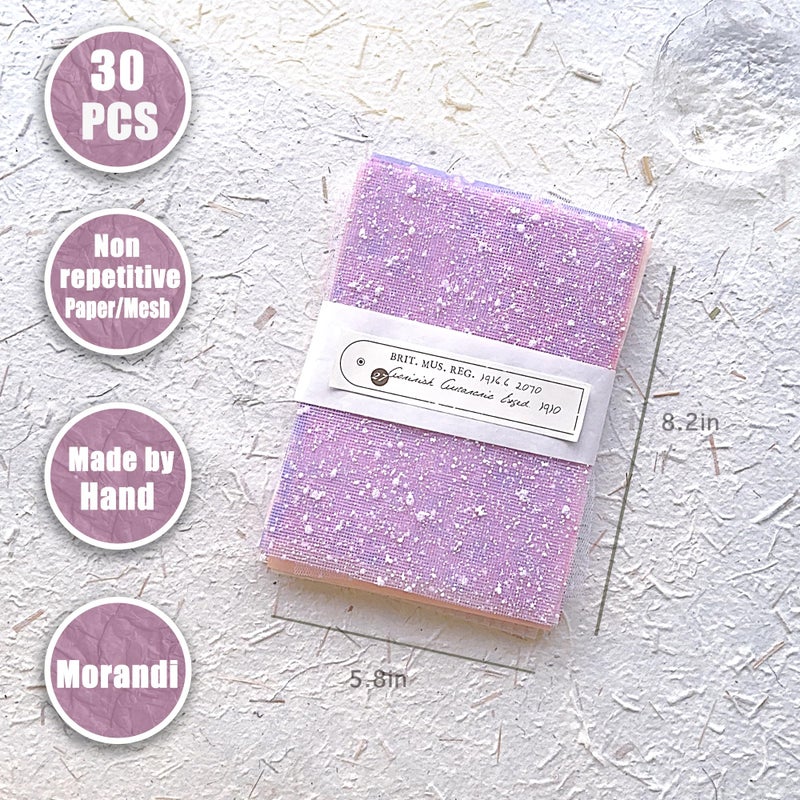 Aromoty 30Pcs Handmade Textured Scrapbook Paper&Mesh Fabric set - Unique A5 sheet Craft Mulberry Special Rice Paper Mix for Scrapbooking Junk Journaling Supplies Card Collage DIY Materials, 5.8x8.2 inches - Image 4