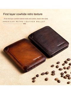Generic Portable Business Men's Genuine Leather Anti-theft Brush Ultra-thin Multi-card Slot Short Wallet Wallet wallet Brown  - Image 2
