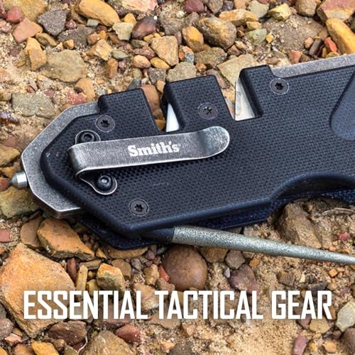 Smith's Smith’s 50979 Pocket Pal Tactical Knife Sharpener - Black - 2 Stage Sharpener & Diamond Sharpening Rod - Pocket Clip - Outdoor Hunting Knife & Hook Sharpener - Compact & Lightweight - Image 2