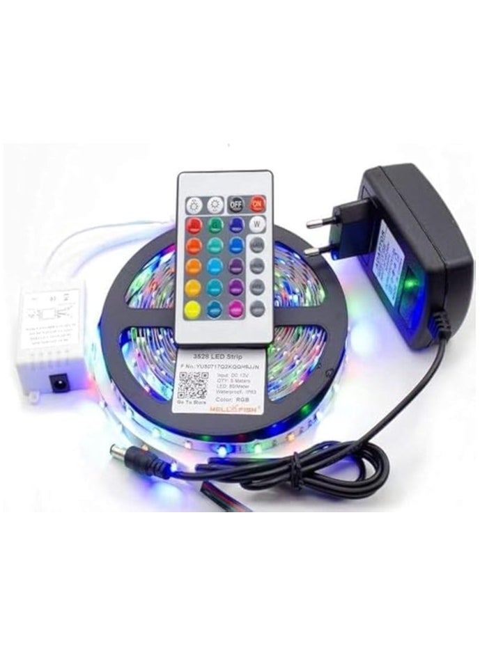 Generic RGB Color Zone LED Strip Light, 54 LEDs/m with Remote Control, IP65 DC 12V Waterproof, 5m Length  - Image 1